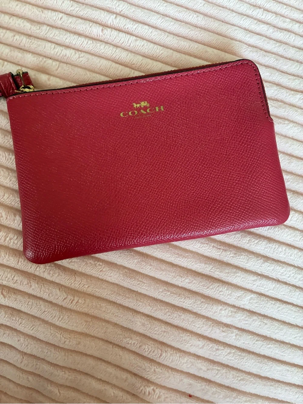 COACH Dark Pink Leather Zip Pouch